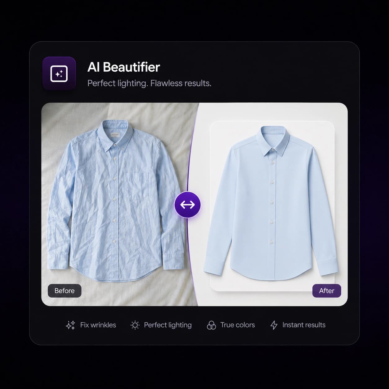 Beautifier — before and after product photo enhancement