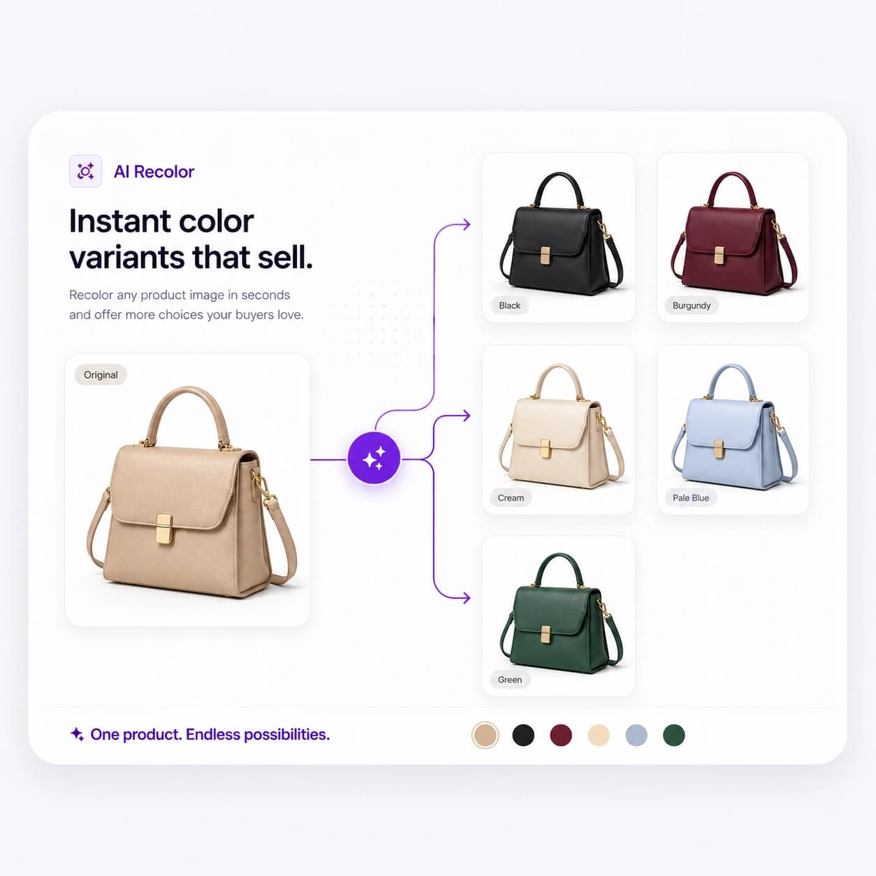 Recoloration — one product shown in multiple colour variants
