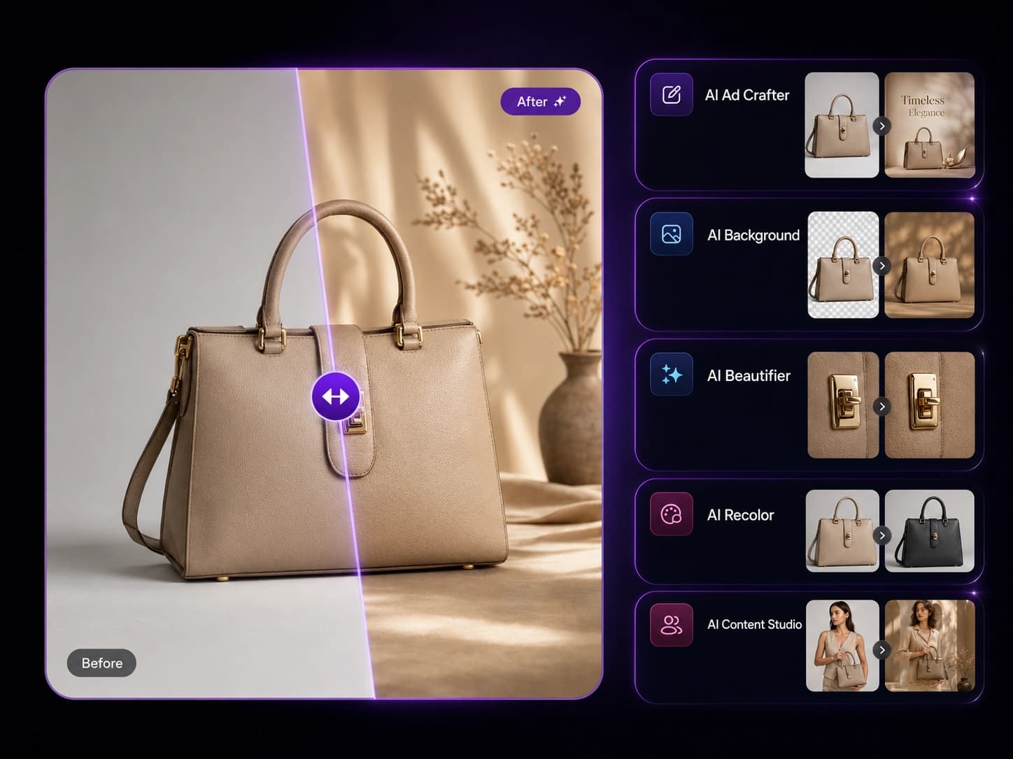 PropulSell AI studio — product photo transformed into professional marketplace visuals